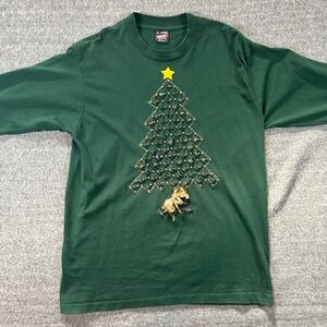 VTG Best Fruit of the Loom‎ Christmas Tree Graphic Long Sleeve T-Shirt Womens L